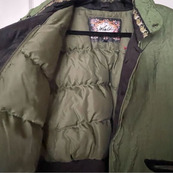 Winlit Vintage Statement Green Embroidered Puffer Jacket Duck Down Women's Large - Picture 14 of 16